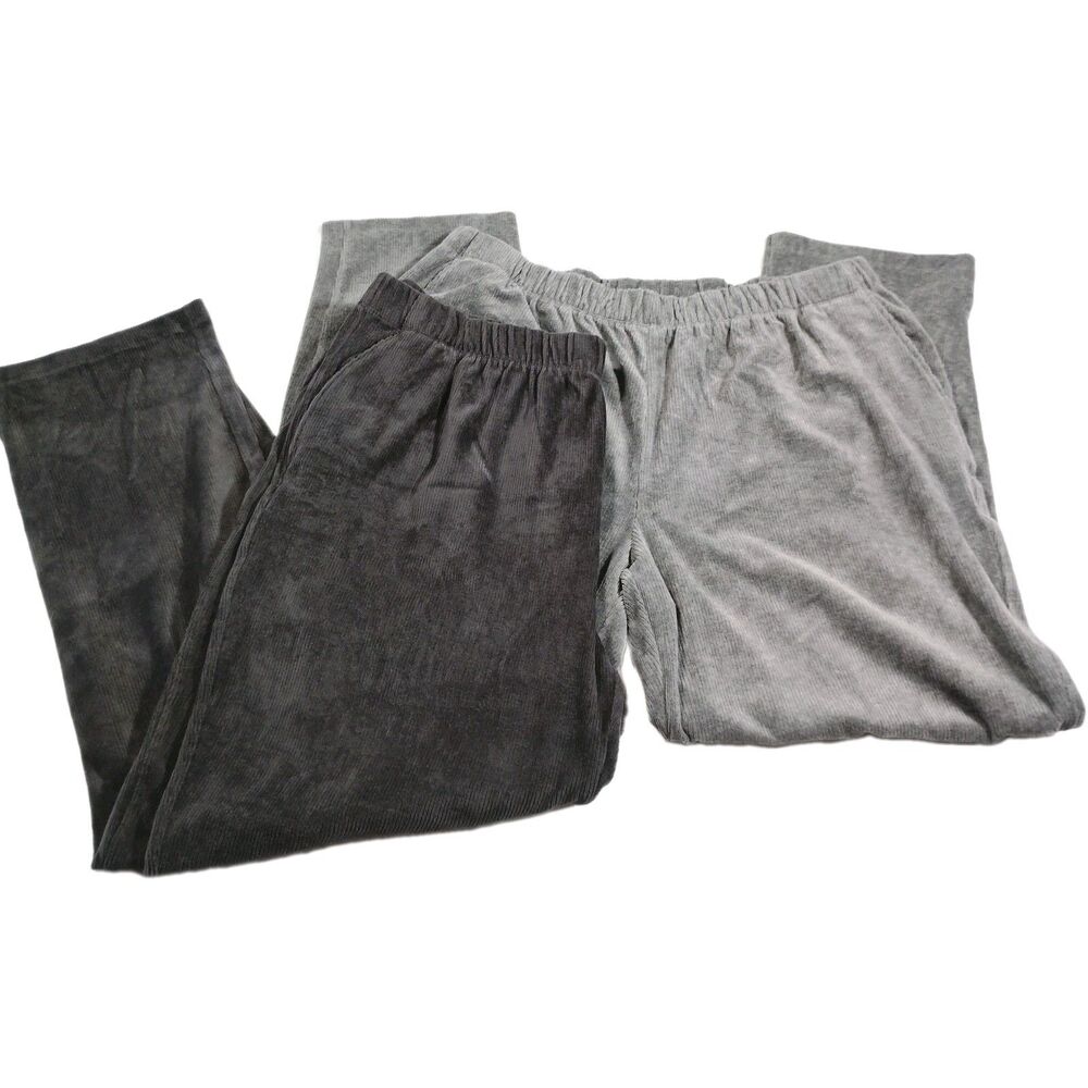 Lands' End Women's Rib Knit Pants 1X Lot Of 2 Pull On Stretch Gray